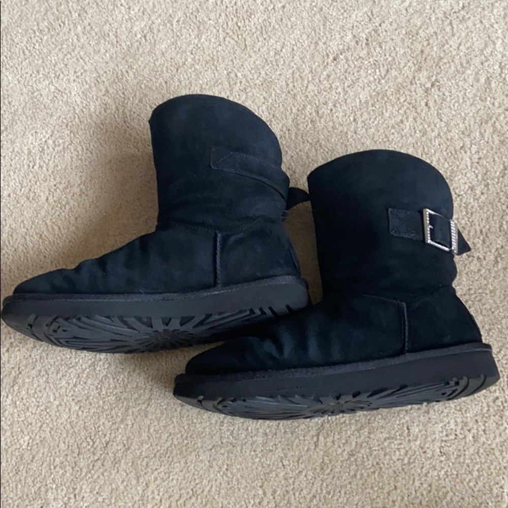 UGG black fluffy classic mini boots with bling